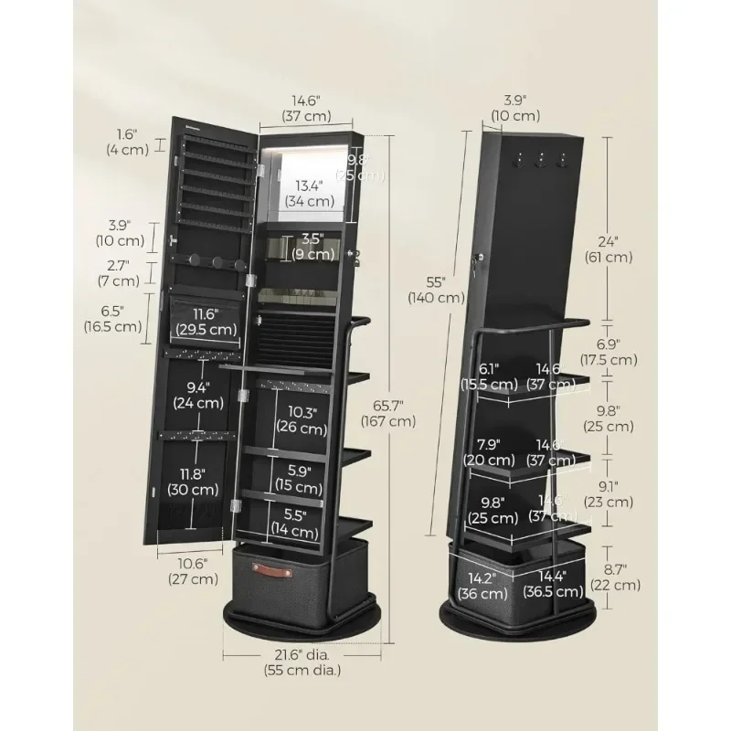ل 360 °   خزانة مجوهرات دوارة  - مراجعة Full Length Mirror Jewelry Armoire وسعره