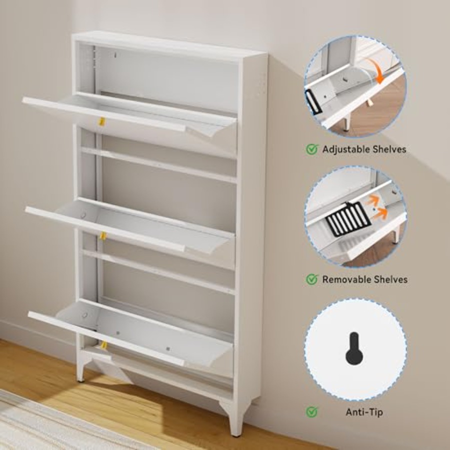 خزانة أحذية قائمة بذاتها مع 3  - مراجعة Shoe Rack Cabinet Narrow Entryway وسعره